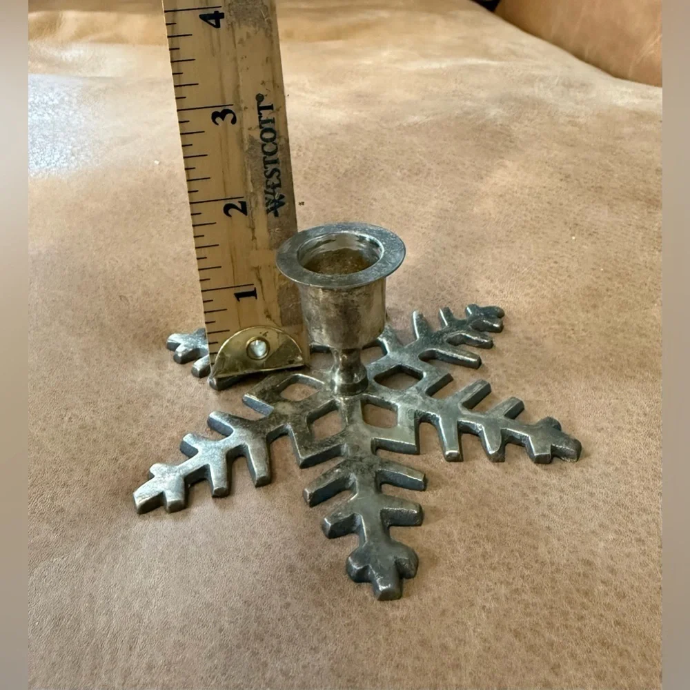 Restoration Hardware Classic Silverplate Snowflake Candle Taper Holder Vintage